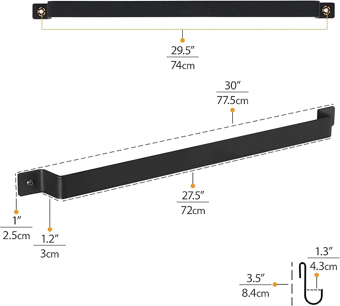 Wallniture Casto 30" Gourmet Kitchen Rail with 15 S Hooks for Hanging Kitchen Utensils Set and Cookware, Iron, Frosty Black