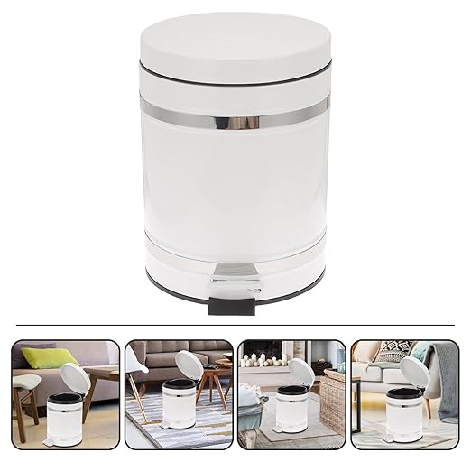 Pedal Trash Can with Lid, 12l Iron Garbage Bin for Bedroom and Office, European Style Wastebasket with Roman Pattern Cover, Home Use