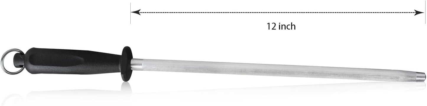 Professional Carbon Steel Black Knife Sharpening Steel, Black 12 Inch