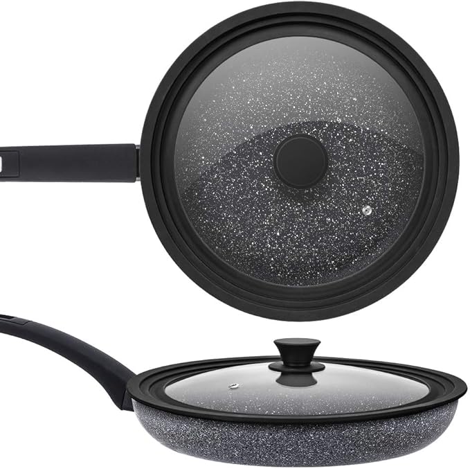 Universal Lid for Pots,Pans and Skillets - Tempered Glass with Heat Resistant Silicone Rim Fits 8", 8.5" and 9.5" Diameter Cookware,Black