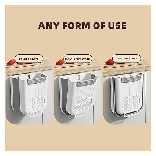 Collapsible Hanging Kitchen Trash Can Kitchen Waste Bin Hanging Countertop Trash Can Wall Mounted Recycling Garbage Basket for Bathroom(S,Gray White)