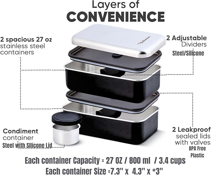 Modaniam Leak Proof Stainless Steel Bento Box, Stainless Steel Lunch Box For Adults, Metal Bento Box, Japanese Lunch Container, Large With Compartment, Korean Bentobox, Non Toxic, Microwave Safe