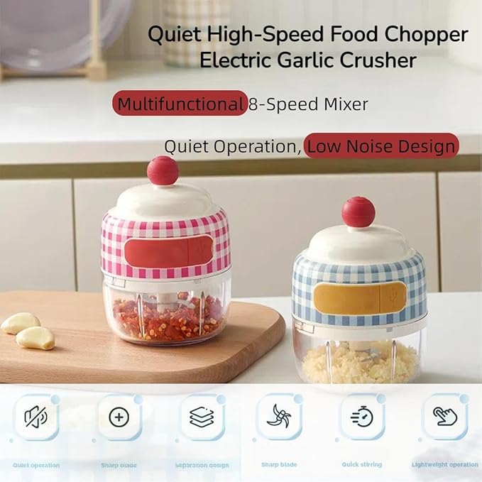 Velytycheon150ML Electric Garlic Chopper, Cordless Mini Chopper for Garlic Onion Ginger, USB Rechargeable Portable Vegetable Blender for Kitchen Cooking, Baby Food, Meat, Chili, Fruit (Blue)