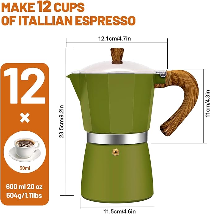 12 Cup Aluminum Espresso Stovetop Moka Pot Express Coffee Maker Percolator Italian Classic Mocha Coffee Machine for Italian and Cuban Cafe Brewing for Home & Camping 600ml 20oz