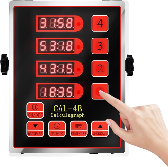 4 Channel Kitchen Timer – Cordless Timers for Cooking with Audio Alerts – Stainless Steel LED Digital Timer for Commercial Restaurants Home Kitchen Black