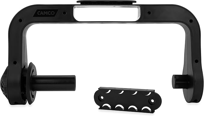Camco Paper Towel Holder | Ideal for Compact Areas | Features Mountable Design and Adjustable Side Knob | Black (57115)