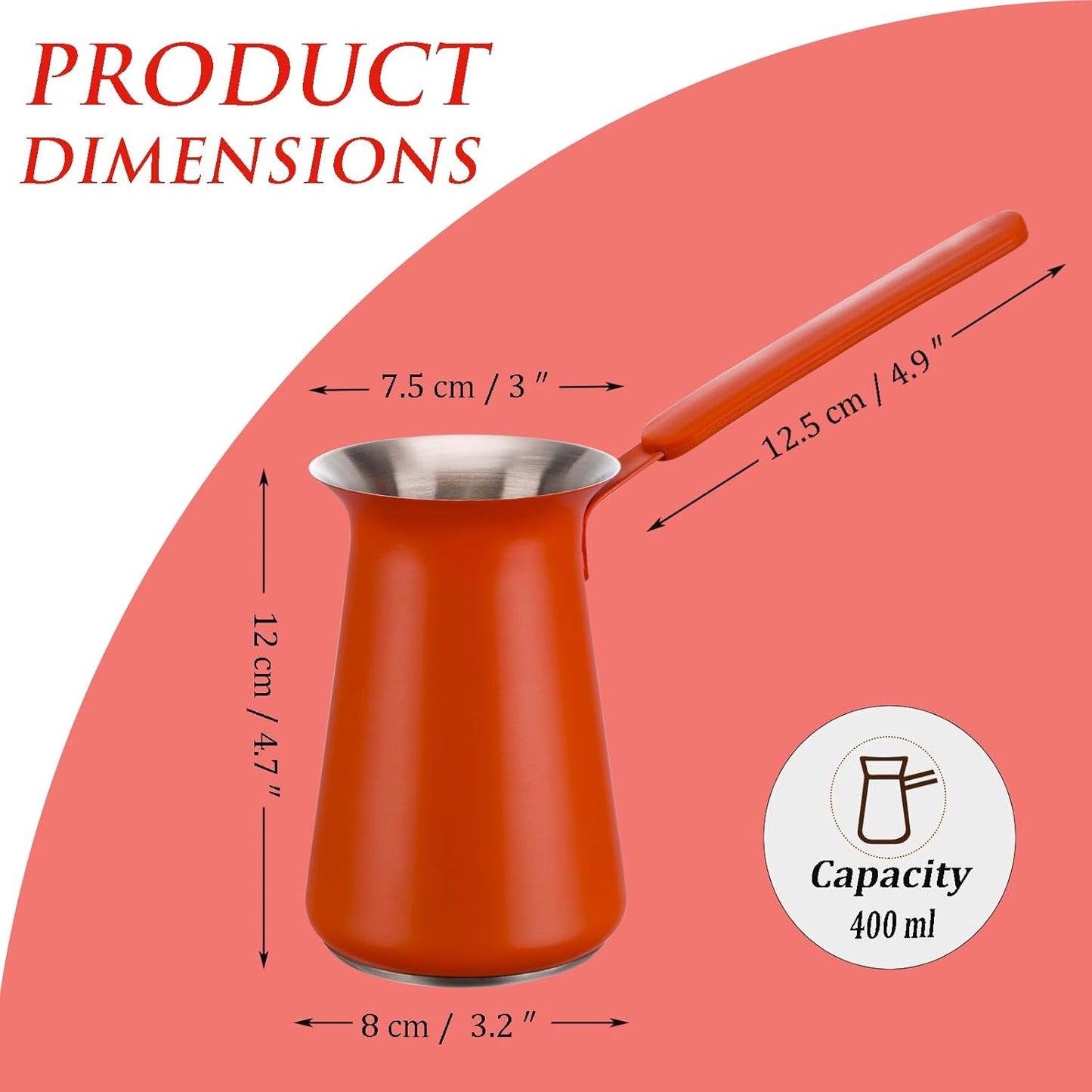 Turkish Coffee Pot - Gifts for Family &Friends,Cezve/Ibrik Coffee Pot for Stovetop,Briki Greek Turkish Pot with Heat-Resistant Rubber Handle,Milk Warming Pot,Arabic Tea Pot