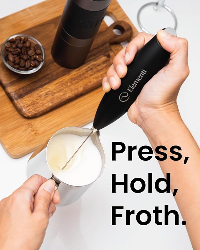 Elementi Milk Frother Wand & Drink Mixer with Stand - Turbo Milk & Coffee Frother Handheld - Hand Held Coffee Mixer Wand & Cold Foam Maker for Frothy Cappuccinos, Lattes & Drink Mixes (Lavender)