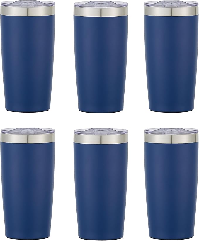 6 Ct of 20 Oz Two-Tone Himalayan Stainless Steel Tumbler with Lid – Navy Blue – Customizable Insulated Cups for Water, Coffee, Hot & Iced Drinks – Great for DIY, Events, Work
