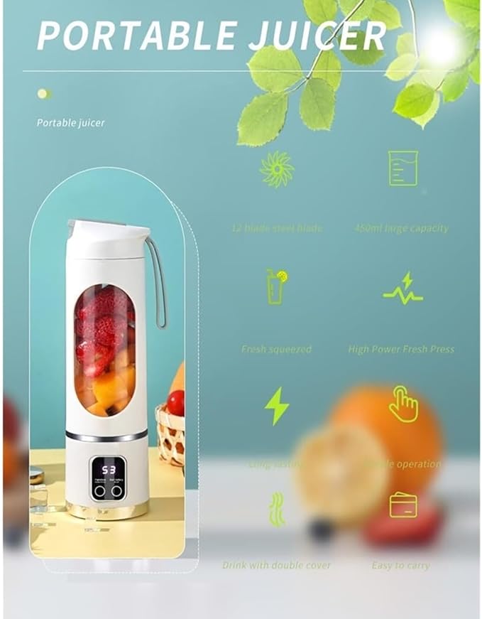 Portable blender,Portable Blender USB-C Rechargeable - 33oz Personal Smoothie & Shake Maker, Cordless Travel Juicer with BPA-Free Leakproof Sip Lid(White)