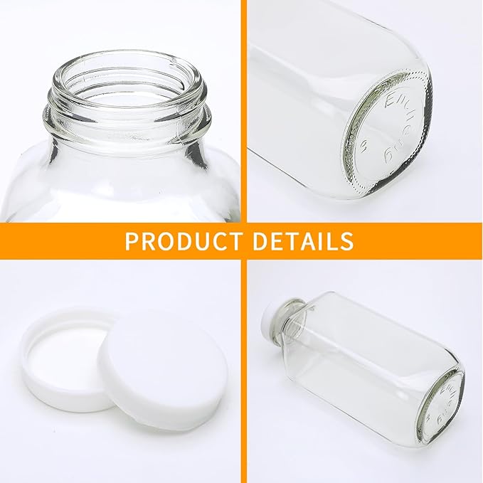 Encheng Vintage Water Bottles,Glass Drinking Bottles 16oz,Clear Beverage Bottle 500ml With Lids For Kombucha,Tea,Glass Bottles For Homemade Drinks,Travel Reusable Juicing Milk Bottle,20 Pack