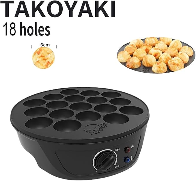 Electric Takoyaki Machine,18 Holes Temperature Control,750W Non-stick Kitchens,for Making Takoyaki Donut Holes & Cake Pops