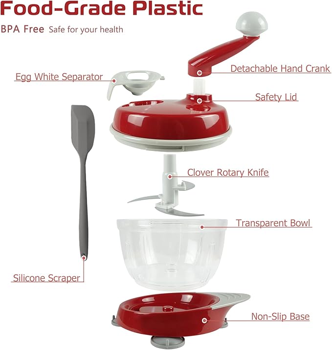 Manual Food Processor,Hand Powered Crank Food Processor Chopper,Food Vegetable Onions Chopper Processor Blender Mixer,for Vegetables Meat Fruits Onions