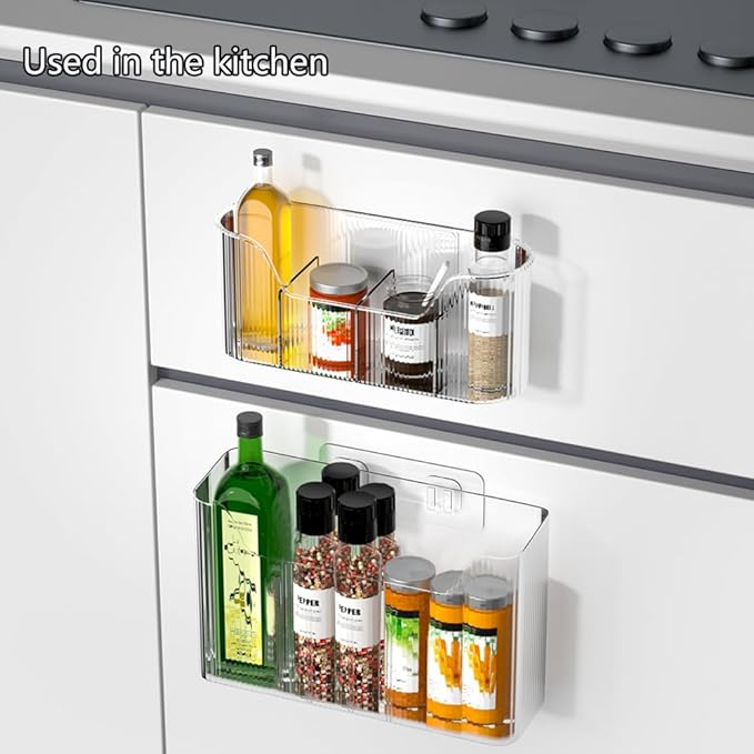 2PCS Cabinet Door Organizer,Self Adhesive Kitchen Cabinet Organizer,Cabinet Door Storage Box for Bathroom/Kitchen/Living room,Storage shelf rv must haves. (transparent)