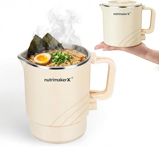 Electric Hot Pot, 0.8L Mini Portable Ramen Cooker for Shabu Shabu, Soup, Oatmeal. Rapid Heating Electric Pot for Dorm Room & Quick Meals. Dual Power Control, Stainless Steel Interior.