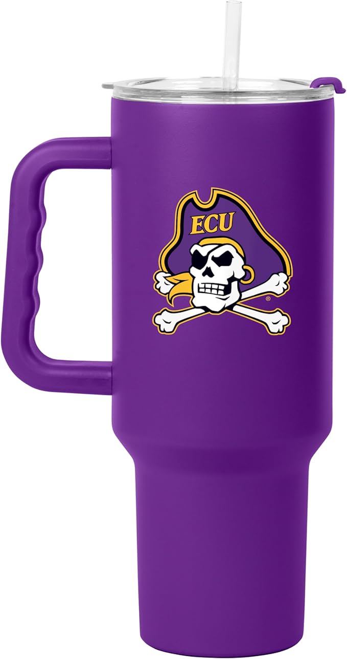 Logo Brands NCAA 40 oz Tumbler with Handle -Stainless Steel Insulated Travel Tumbler with Straw Lid – Powder Coated, Leak-Resistant, Keeps Drinks Hot/Cold – Great for Tailgating, or Everyday Use
