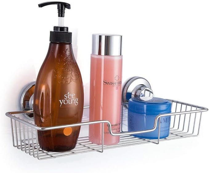 SANNO Suction Cup Shower Caddy with Hooks,Powerful Suction Cup Bathroom Shower Caddies,Bath Shelf Storage Combo Organizer Basket, Bathroom Accessories for Shampoo Conditioner set of 2
