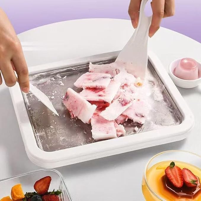 Rolled Ice Cream Maker, Instant Ice Cream Maker, Instant Cold Plate Ice Cream Maker with 2 Scrapers Frozen Yogurt Rolls Tray Homemade DIY Smoothies, Ideal for Family Activities