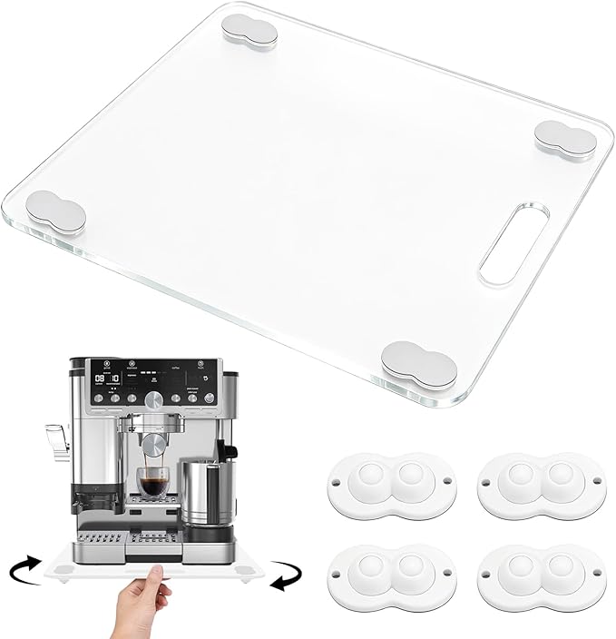 Acrylic Appliance Slider Compatible with Ninja Espresso Machine, 360° Rolling Sliding Tray for Ninja ES601 ES701 Coffee Maker, Coffee Pot Slider Tray for Countertop Appliances 13.4" x 15.4"