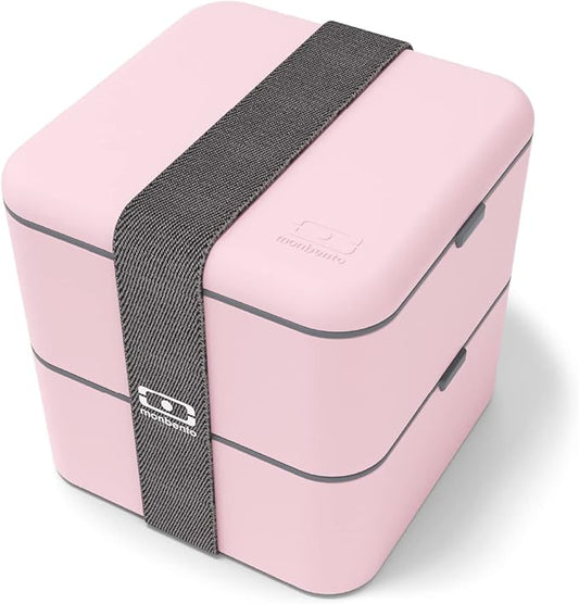 monbento - Large Bento Lunch Box MB Square Litchi with 2 Compartments - 57 oz - Leakproof Lunch Box for Work/Picnic/Meal Prep - BPA Free - Microwave & Dishwasher Safe - Pink