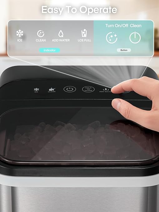 Nugget Ice Maker Countertop, 40lbs/24H Chewable Pellet Ice Machine with Self-Cleaning, Ready in 6 Minutes, Portable Ice Makers with Basket and Scoop for Home, Kitchen, Office (Silver)