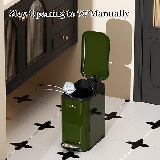 Slim Bathroom Trash Can with Lid, 1.6 Gallon / 6 Liter Stainless Steel Trash Bin, Step Pedal Garbage Cans for Bedroom, Kitchen, Office (Black)