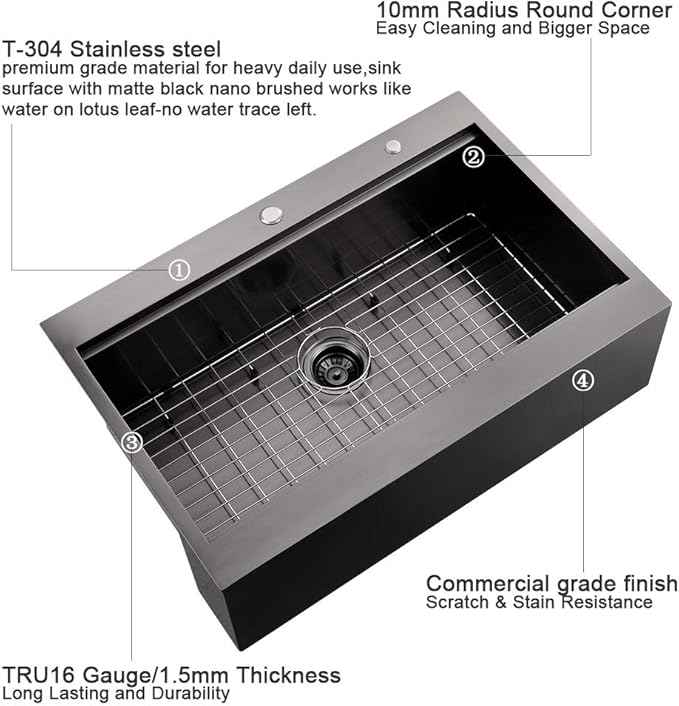 30 Inch Black Farmhouse Kitchen Sink Drop In Workstation - 30 inch Apron Front Farmhouse Sink Workstation Kitchen Sink Single Bowl 16 Gauge Stainless Steel Farm Sink
