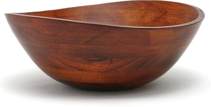 Lipper International 294 Cherry Finished Wavy Rim Serving Bowl for Fruits or Salads, Matte, Large, 13" x 12.5" x 5", Single Bowl
