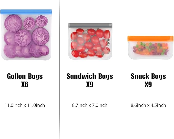 Lerine 10 Pack Reusable Snack Bags Dishwasher Safe, BPA Free Food Storage Bags, Extra Thick Leak-proof Reusable Freezer Bags for Candy, Snack, Cereal, Travel Items, Home Organization (Gray, 10 Snack)