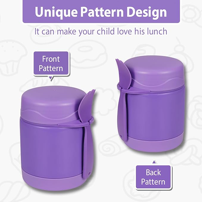 Howeemo 10oz Soup Thermo for Hot Food Kids, Insulated Food Jar with Spoon, Leak Proof Stainless Steel Wide Mouth Lunch Food Thermo Jar for School (Purple)