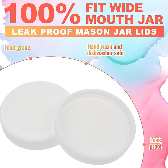Teenyyou 6 Pcs Silicone Lids Mason Jar Lids Thickened Leak Proof Lid for 70mm Mouth Mason Jars, Reusable Large Canning Jar Caps(White)