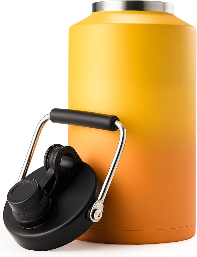 Kerilyn Insulated Gallon Jug with Handle, One Gallon, 128oz Stainless Steel, Large Double Vacuum Water Bottle for Hot & Cold Drinks, Wide Mouth, Sweat Proof, Great for Travel, Camping, Orange