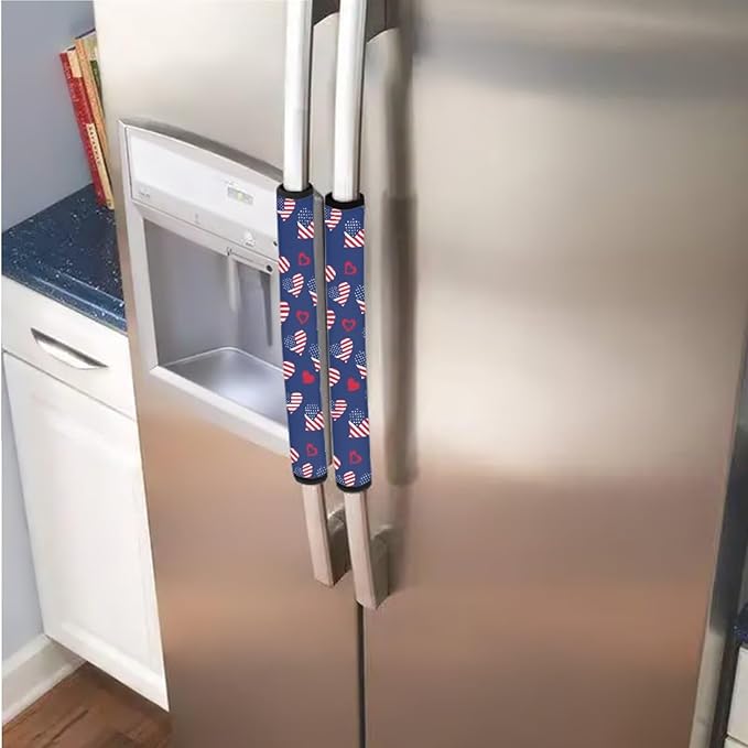 Refrigerator Door Handle Covers Set of 6 Kitchen Electrical Appliances Handle Protector 4th of July Fridge Microwave Oven Home Accessories, American Flag Heart-Shaped Blue