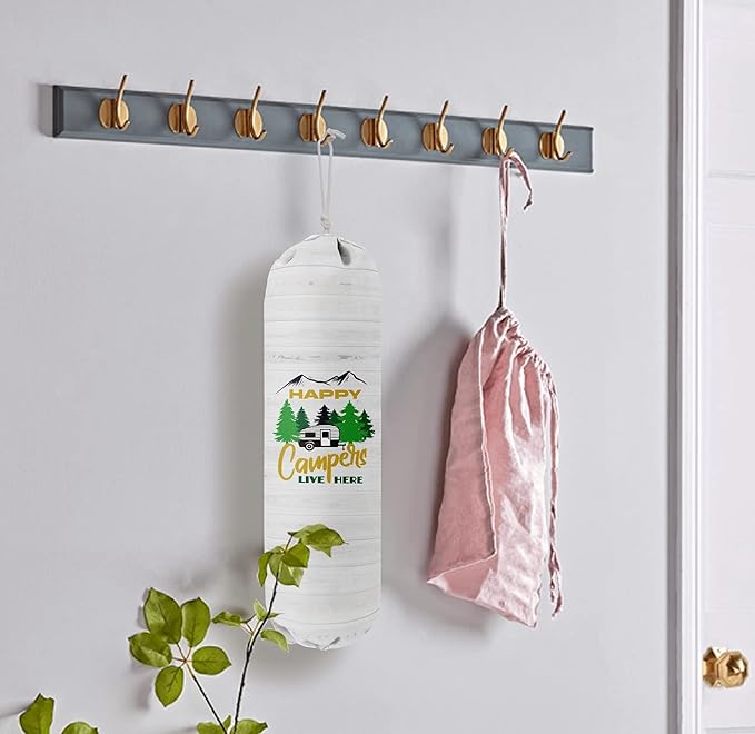 Happy Campers Grocery Bags Holder Organizer, Wall Mount Plastic Bags Storage Container Dispenser, Gift For Family And Friends