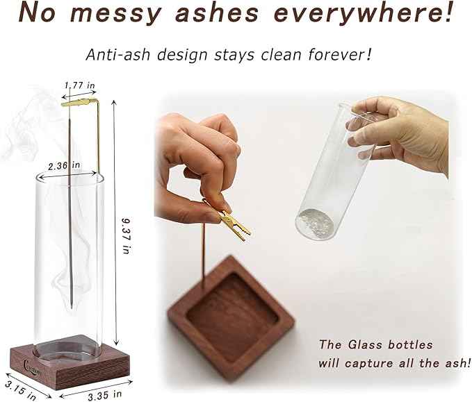 Ceremony Incense Holder, Wooden Incense Holder for Sticks with Glass Ash Catcher, Anti-ash Incense Burner with 20 Incense Sticks and a Ash Brush for Meditation Yoga Spa Room Decor