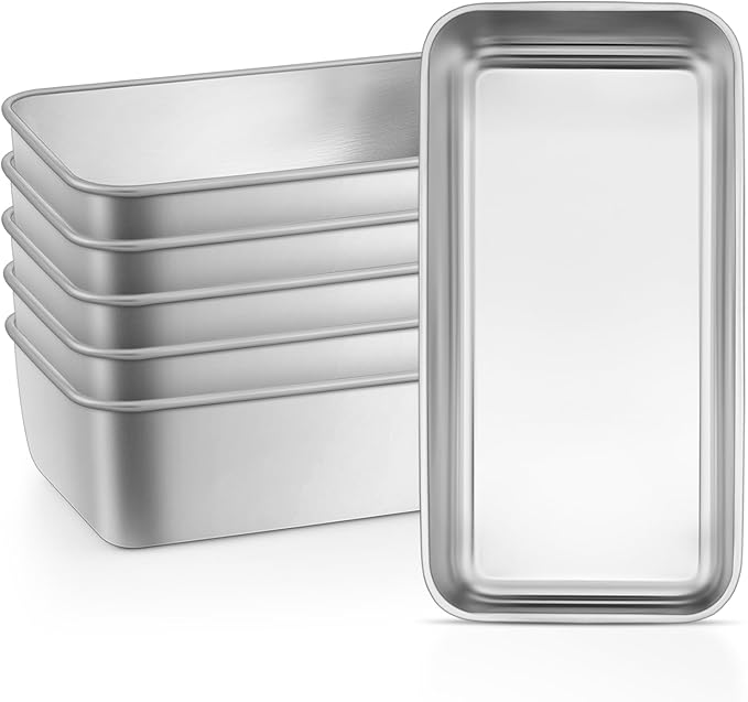 Leonyo 6 Pack Loaf Pans for Baking Bread, 9x5IN Stainless Steel Loaf Pans for Homemade Bread, Meatloaf, Bananas, Brownies, Lasagnas, Dishwasher Oven Safe
