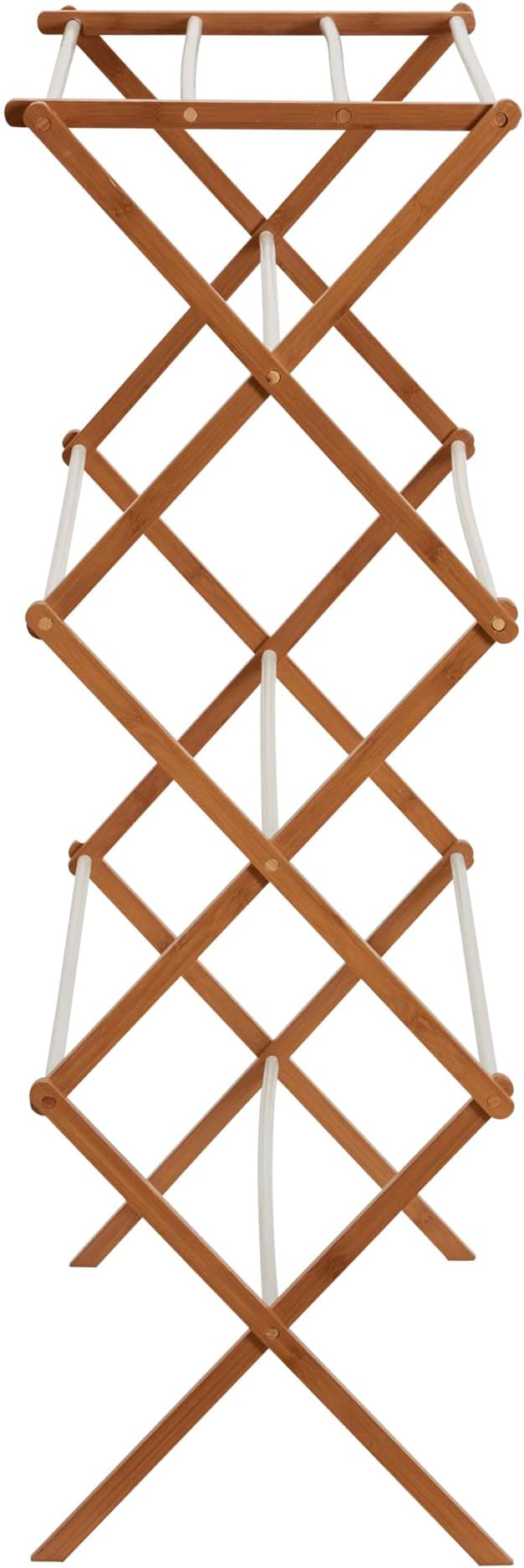 Household Essentials Bamboo Folding Clothes Drying Rack | White Finish, 11 Dowels & Flat Drying Shelf | Eco-Friendly, Collapsible Laundry Rack for Dorms, Apartments & Small Spaces | Fully Assembled