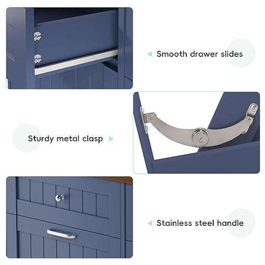 Betterhood Double Tilt Out Trash Cabinet with Power Outlet, 10 Gallon Trash Cabinet with Storage,Pet Proof Trash Can with 2 AC & USB Sockets for Kitchen,Living Room (Blue, Double Door)