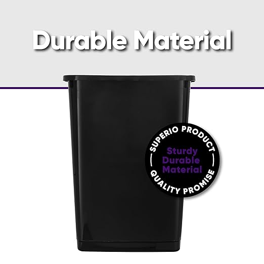 Superio Large Kitchen Trash Can 13 Gallon, 52 Qt Unlidded Waste Bin Only for Kitchen, Garage, Indoor and Outdoor Trash Can, Black