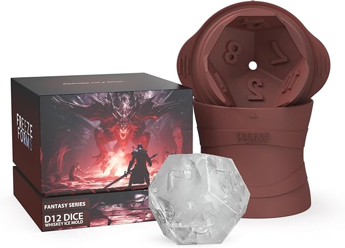 Ultimate D12 Dice Shaped Jumbo Ice Cube Mold for DND/TTRPG Fans - Large Silicone, Easy Fill & Release for Whiskey, Cocktails, Juice - Perfect Gamer Gift & Fantasy D&D Essential