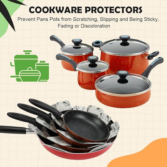 BOYAN Pot and Pan Protectors, Thicker Felt Pot Protectors for Stacking, Set of 12 & 3 Different Sizes, Cookware Accessories, Pan Separators for Stacking Skillet Ceramic Saucepan Glassware