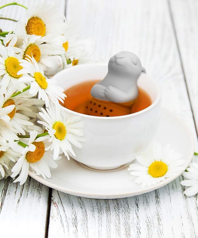 Genuine Fred, BREW BUNNY, Rabbit Reusable Silicone Tea Infuser, Gray, Fun Gift for Tea Lovers, Clever Kitchen Gadget