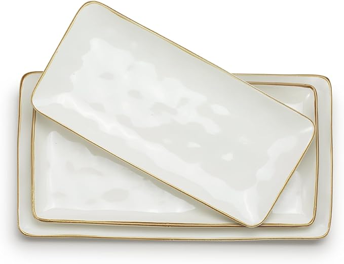 famiware 3 Pcs Rectangular Serving Platter and Dinnerware Set for 4 (12Pcs), Vanilla White