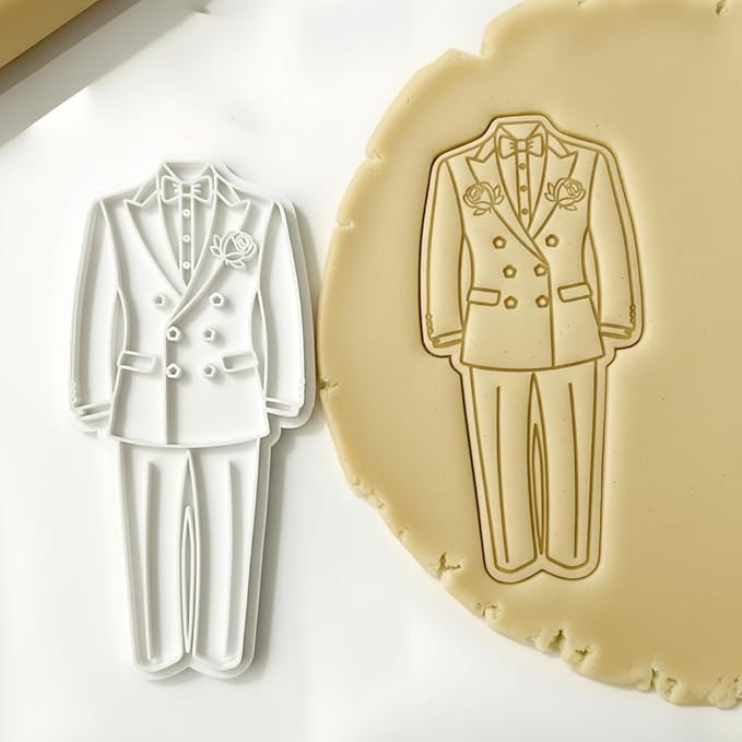 Wedding Cookie Cutters Cutter Tuxedo Shape 3.5" with Plunger Stamps Baking Dough Tools Cake Shapes PLA Accessories for Birdesmaid Decorative Party Kitchen Supplies