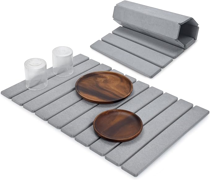 Stone Dish Drying Mat for Kitchen Counter, 24"(L)×16 (W) Foldable Absorbent Diatomaceous Earth Dish Drying Mats, Kitchen Counter Mats for Dishes Bottles Cups, Match Any Countertop - Dark Grey