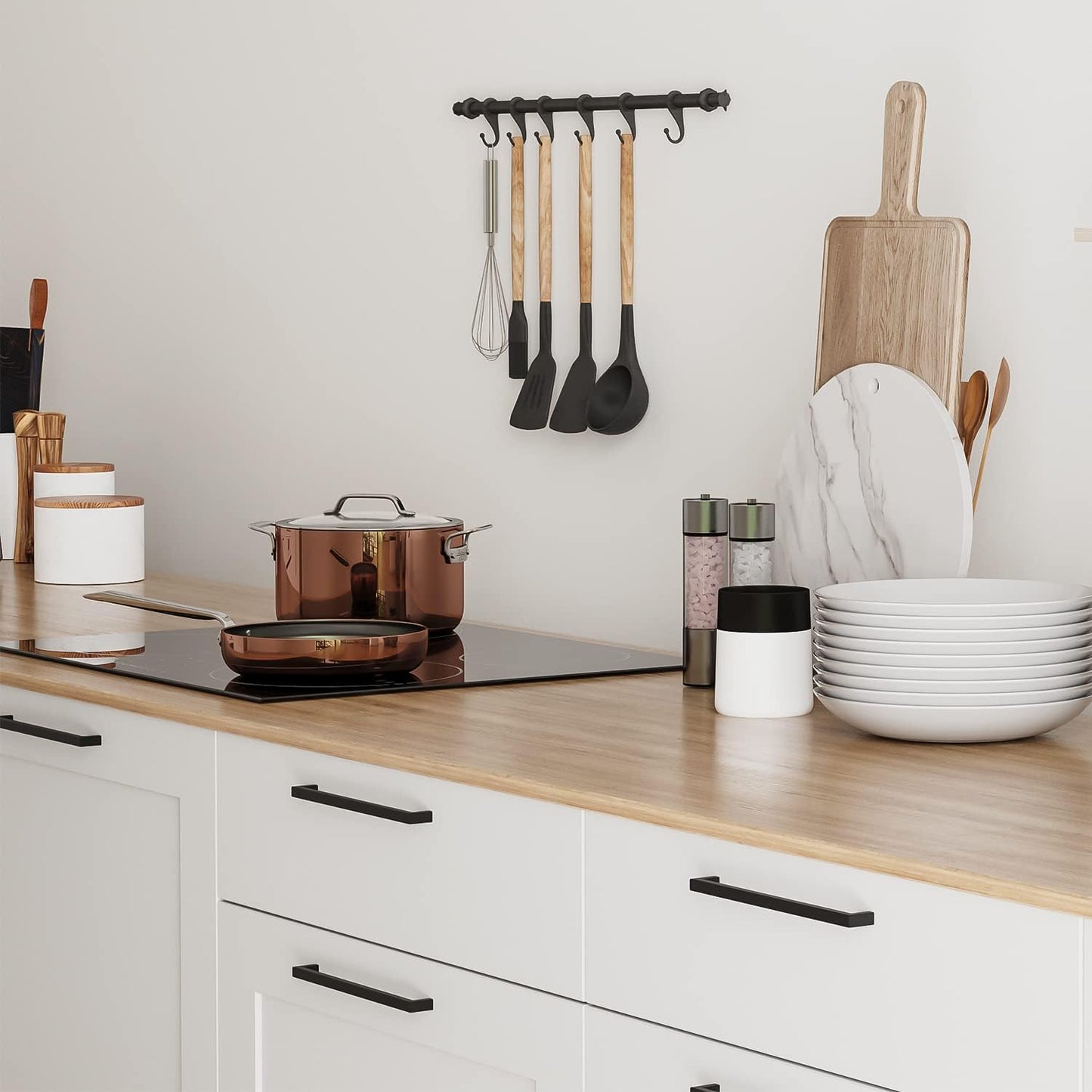 Ravinte 25-Pack Black Matte Slim Square Bar Drawer Handles - 6-1/4in Center to Center Kitchen Cabinet Hardware