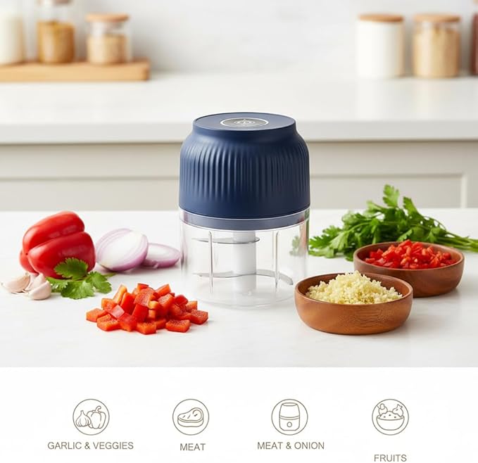 2026 Upgraded Household Electric Garlic Crusher, Capacity Electric Garlic Chopper, Mini Portable Veggie Cutter, 4 Sharp Stainless Steel Blades Mini Electric Food Chopper, Easy to Clean (2pcs)