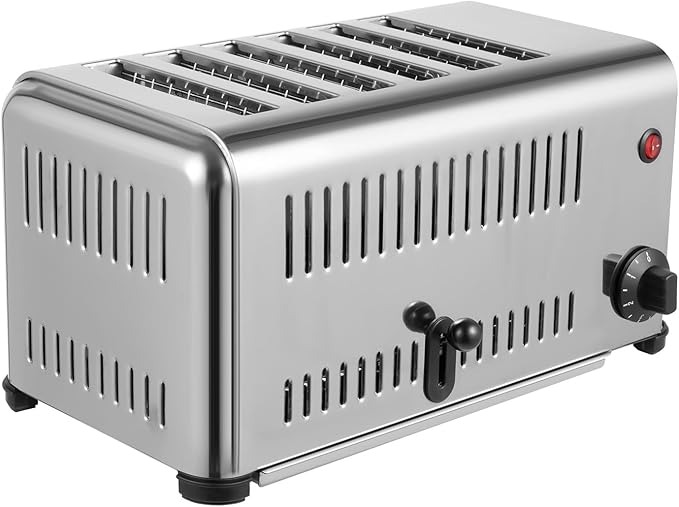 Stainless Steel 6 Slice Toaster, Electric Bread Baking Machine Commercial Toaster with Crumb Tray and Timer Bread Toasters for Home Kitchen Restaurant Bakery (2 Modes/1680W)