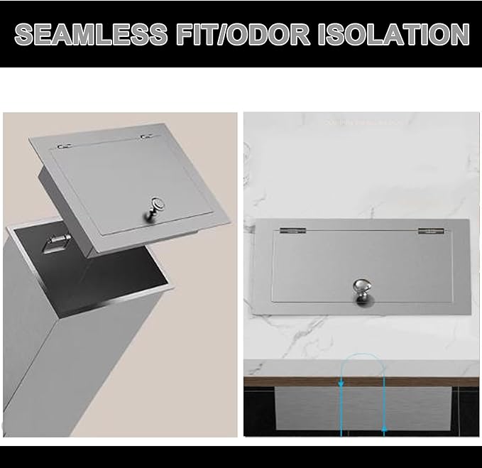 304 Stainless Steel Bin Cover, Countertop Trash can Lid, with a Central Pivot, the Lid can be Lifted, for Kitchen Cabinet, Bar & Bathroom(Gray)
