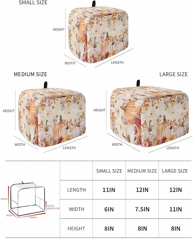Pink Orange Pumpkins Fall Toaster Cover 2 Slice, Thanksgiving Leaves Dustproof Bakeware Oven Protector with Top Hook, Autumn Floral Waterproof Small Kitchen Appliance Toasters Dust Cover, 12"x7.5"x8"